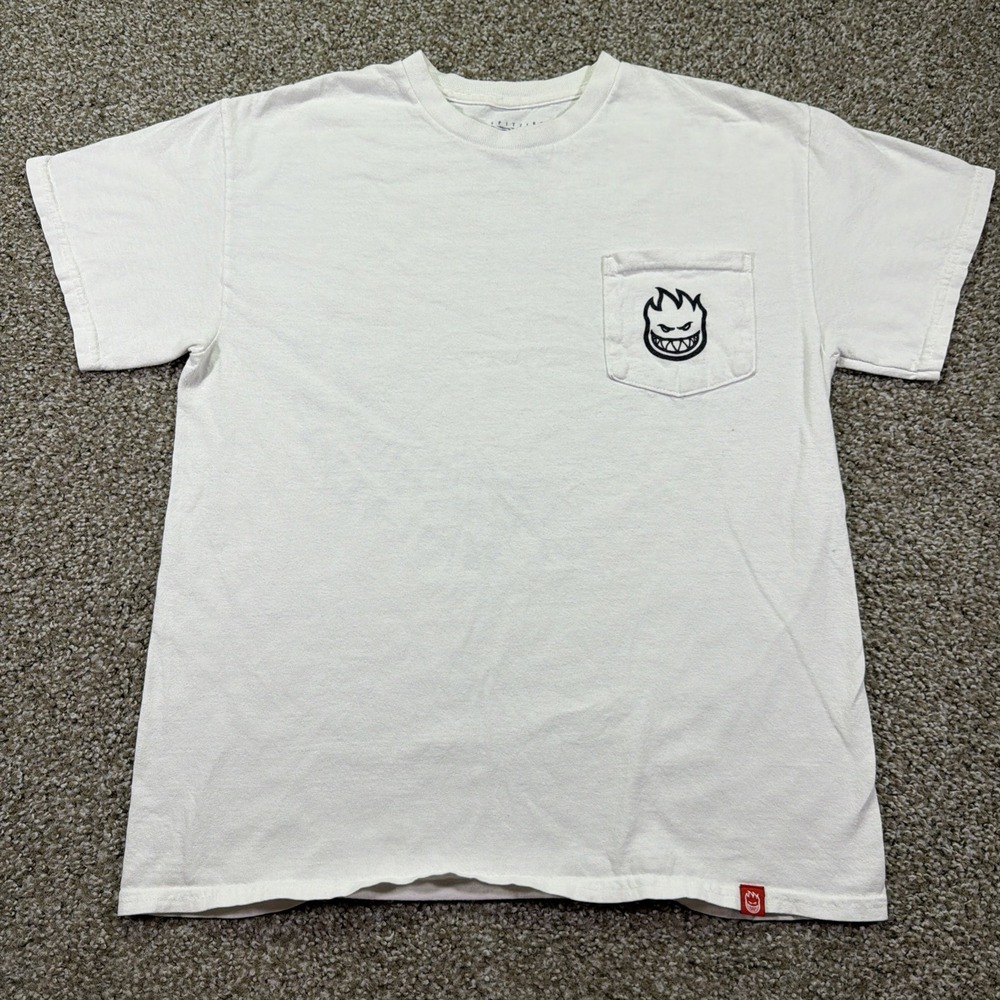 White Spitfire Pocket Tee Size Medium Double Sided Skateboard Essentials